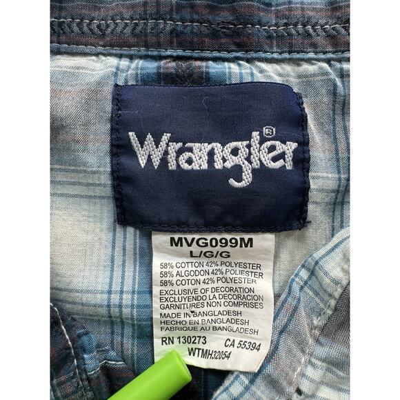 Vintage Wrangler Pearl Snap Shirt Men’s L Brushpopper Plaid Long Tails‎ Western - Picture 3 of 6